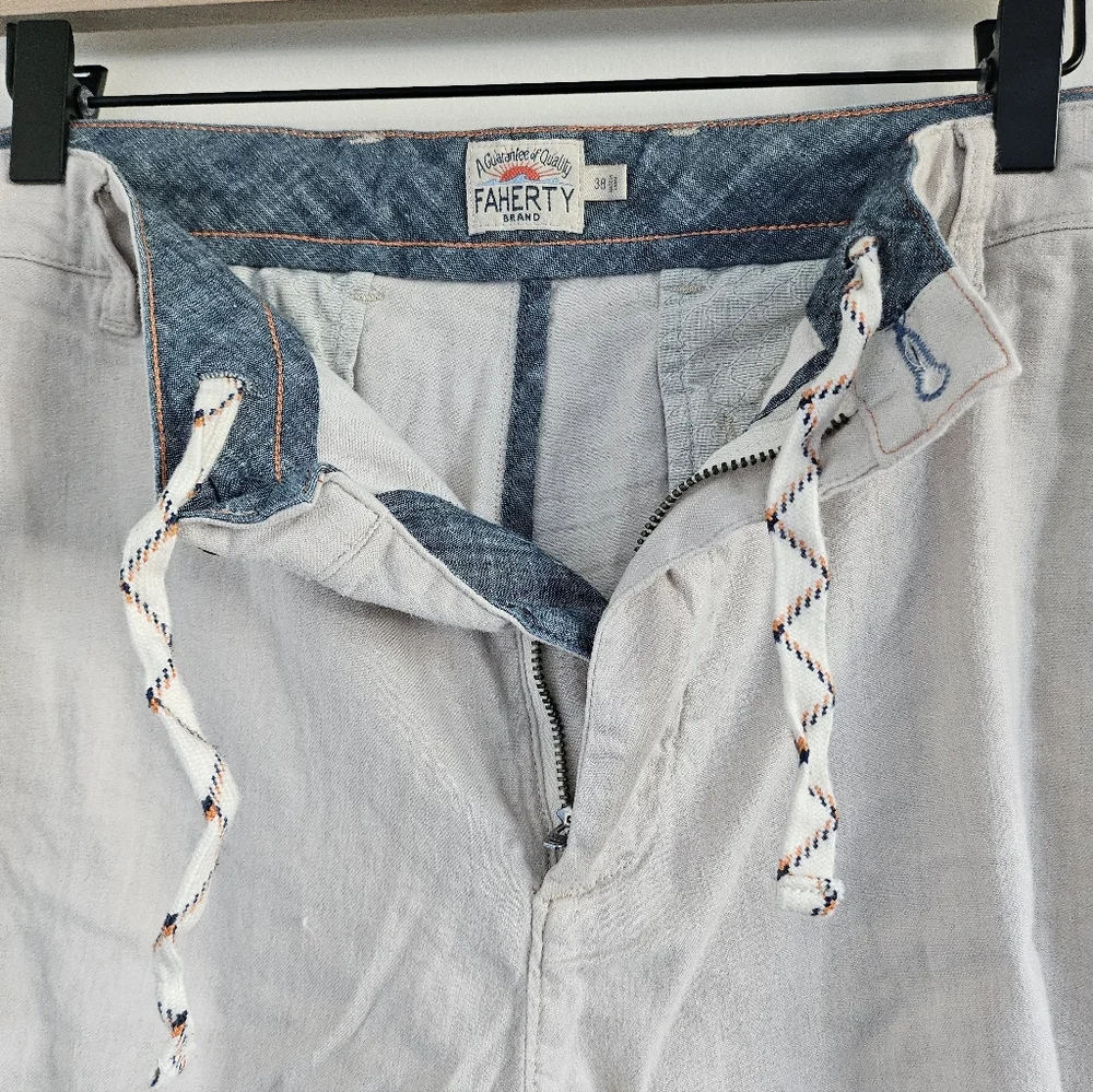 Faherty Linen Blend Shorts Mens Size 38 Beige Lightweight Summer Casual